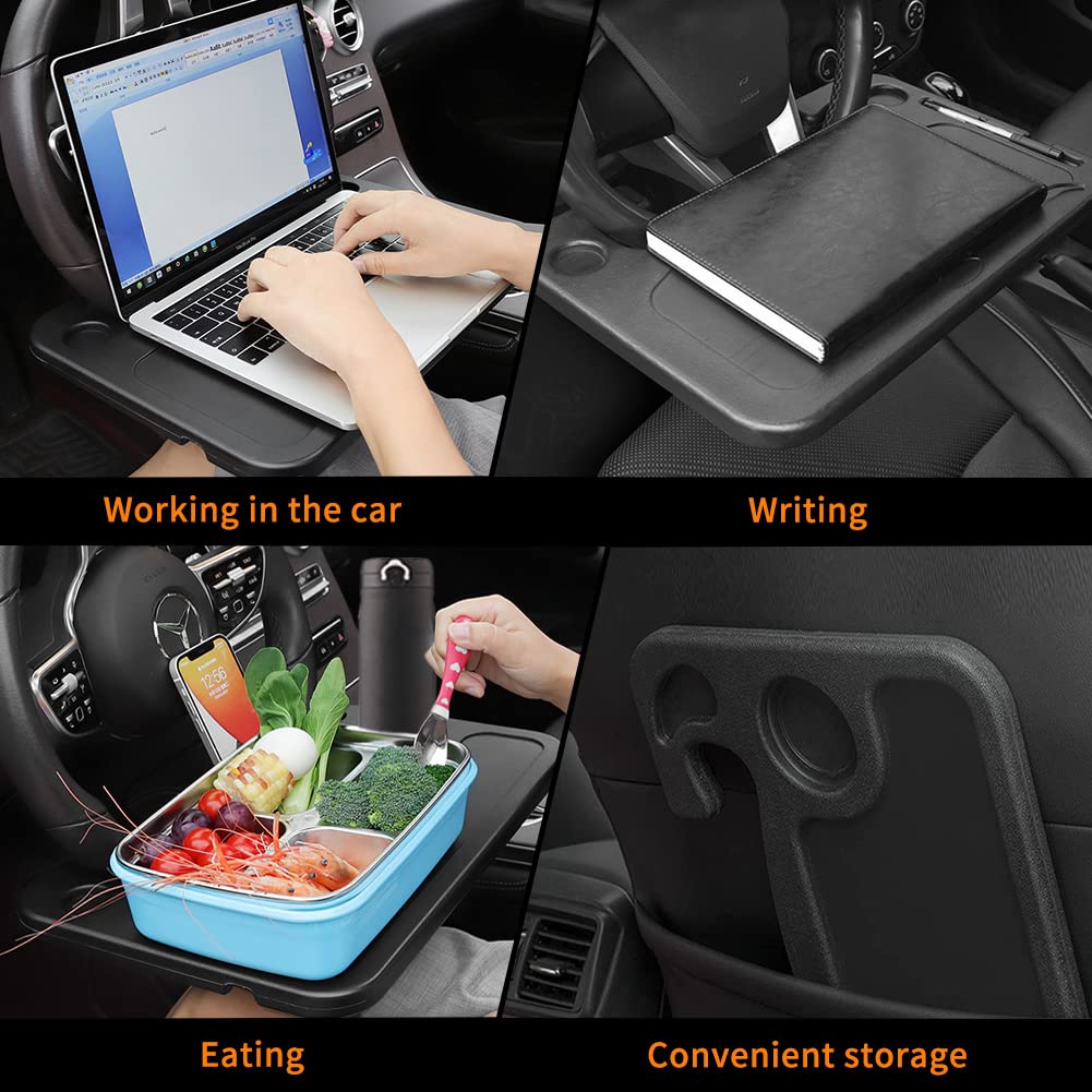 EconoEss Car Steering Wheel Desk | Food Table for Car | Steering Wheel Tray for Constant Travelers, Fits Most Vehicles Steering Wheels (Black)