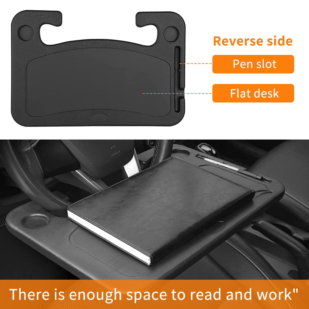 EconoEss Car Steering Wheel Desk | Food Table for Car | Steering Wheel Tray for Constant Travelers, Fits Most Vehicles Steering Wheels (Black)