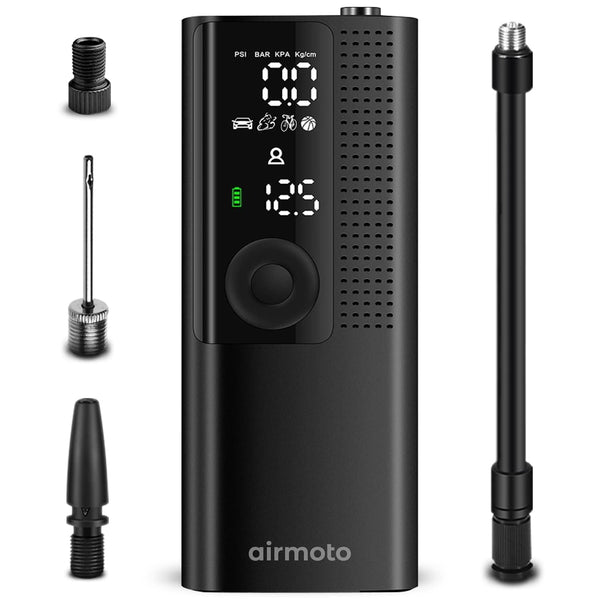 Airmoto Tire Inflator Portable Air Compressor - Air Pump for Car Tires with Tire Pressure Gauge - One Click Smart Pump Tire Inflator for Car, Motorcycle, Bicycle and More