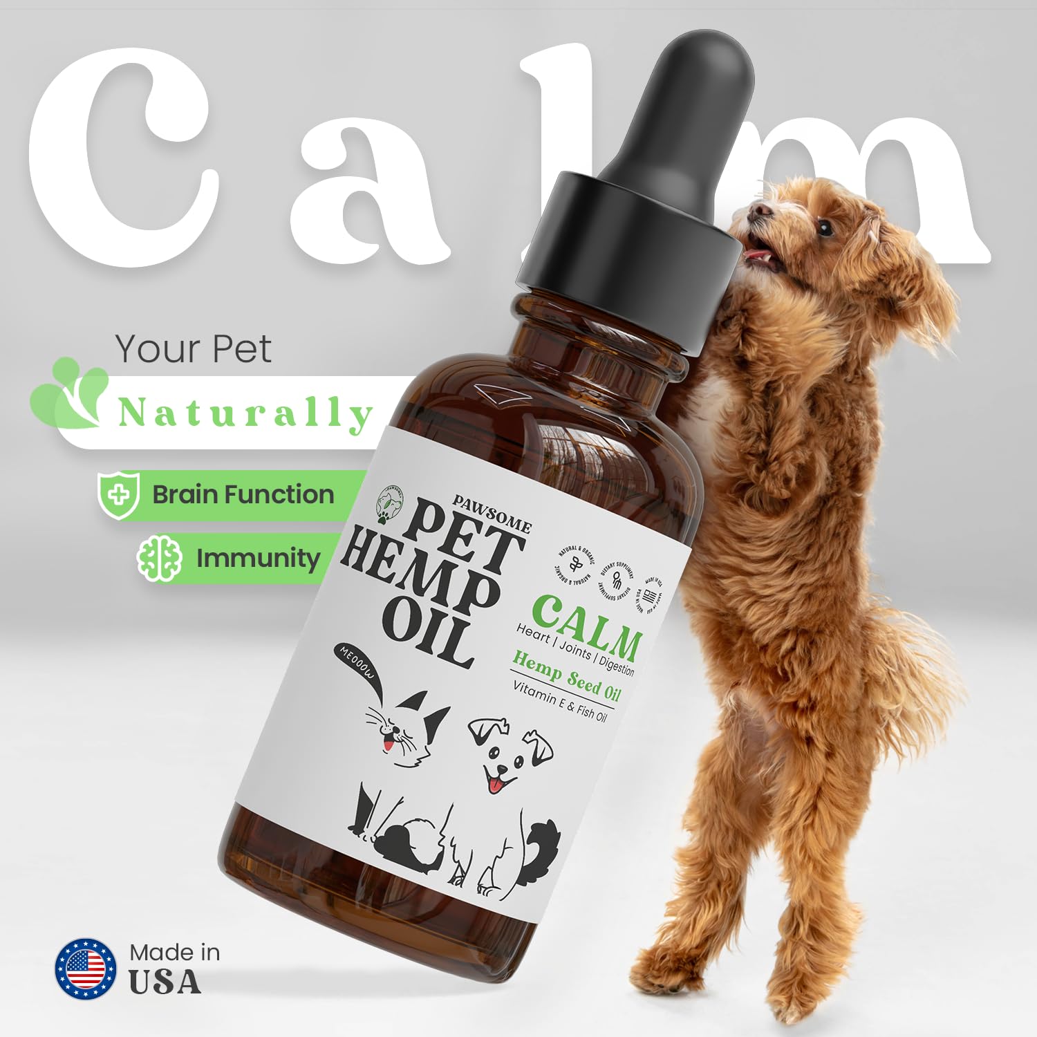 Hemp Oil for Dogs and Cats – Helps with Skin, Coat & Health – Premium Fish Oil Blend – Improves Immune System & Нiр Jоint Hеalth - Natural Ingredients - Made in USA (1oz)