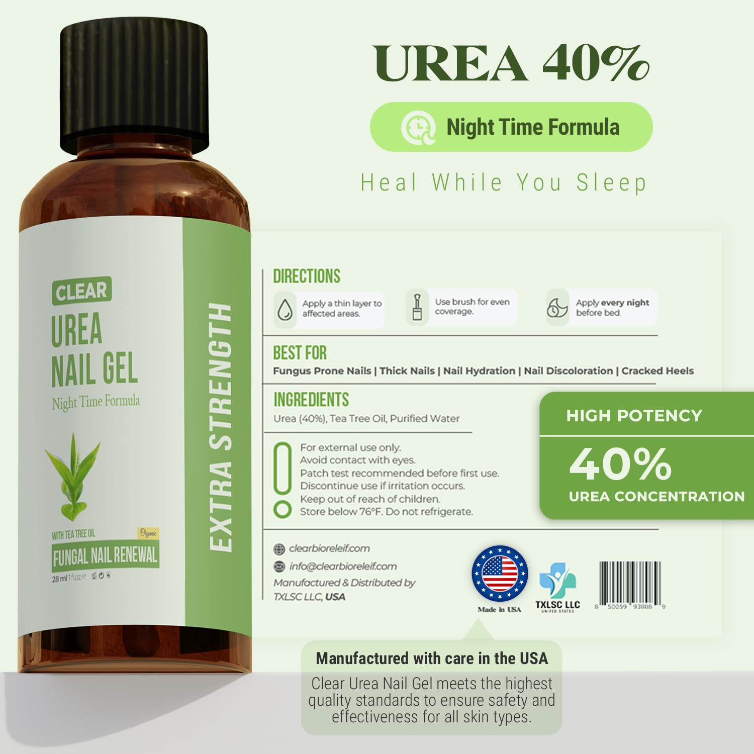 CLEAR Urea Nail Gel w/Tea Tree Oil – Night Time Formula -Softens, Hydrates & Repairs Nails –Urea Gel w/Fast & Visible Results, Trusted by Health Professionals- Made in USA(Applicator Brush Included)